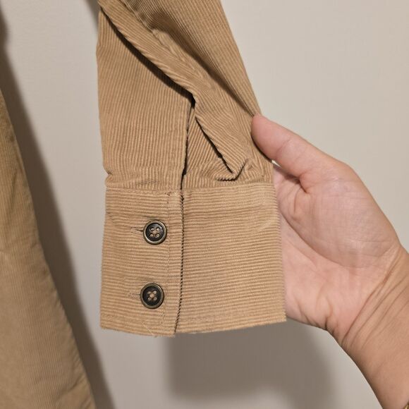 Vintage 90s Y2K Eddie Bauer Corduroy Dress Button Down Long Sleeve Tan Medium Wo - Picture 4 of 10